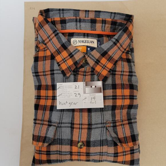 Magellan Hunt Gear Orange Plaid Shirt Medium Mag Wick 694 - Picture 9 of 10